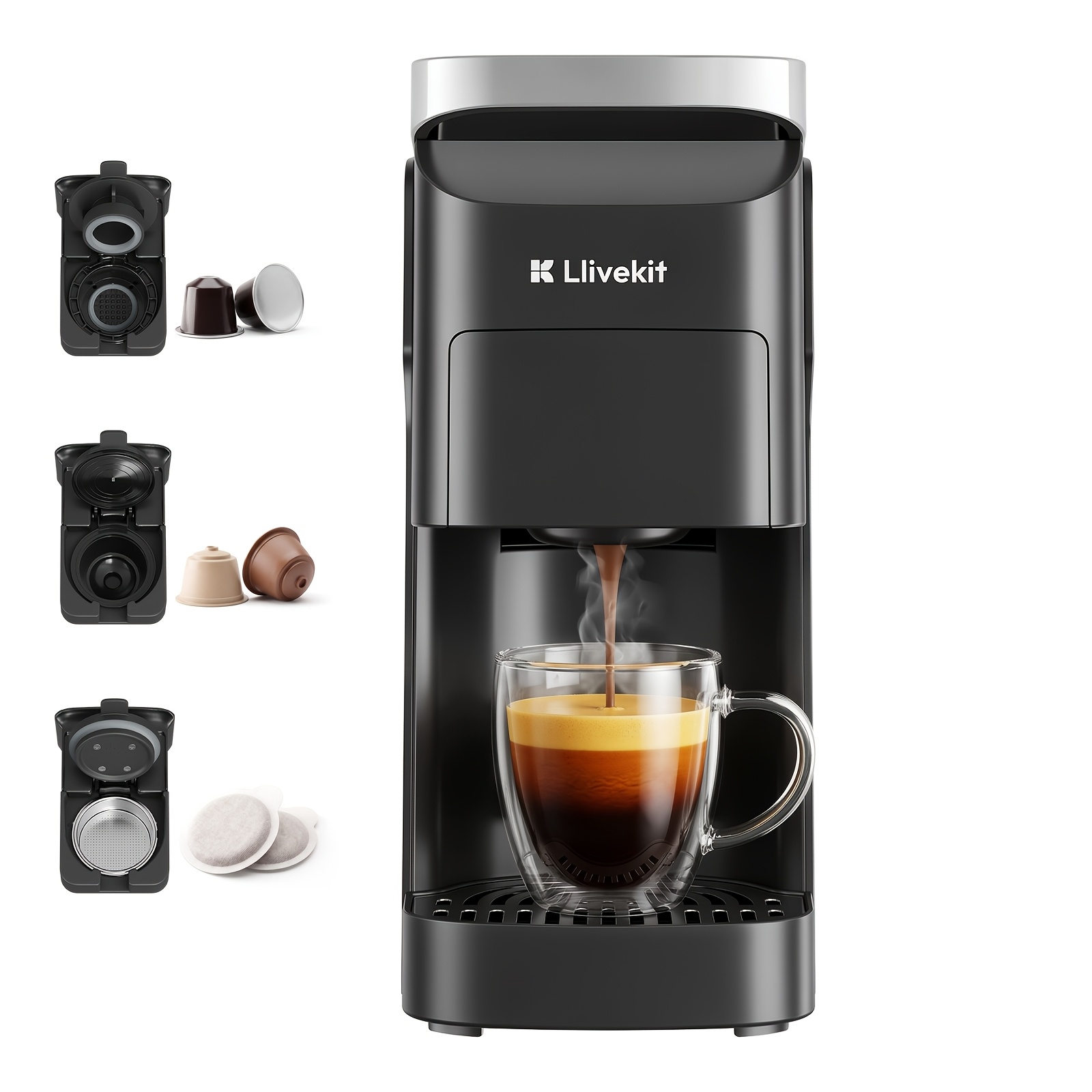 3-in-1 Multifunction Capsule Coffee Machine, Compatible With Capsules/ground Coffee/tea Bags, Self-cleaning, Compact For Home