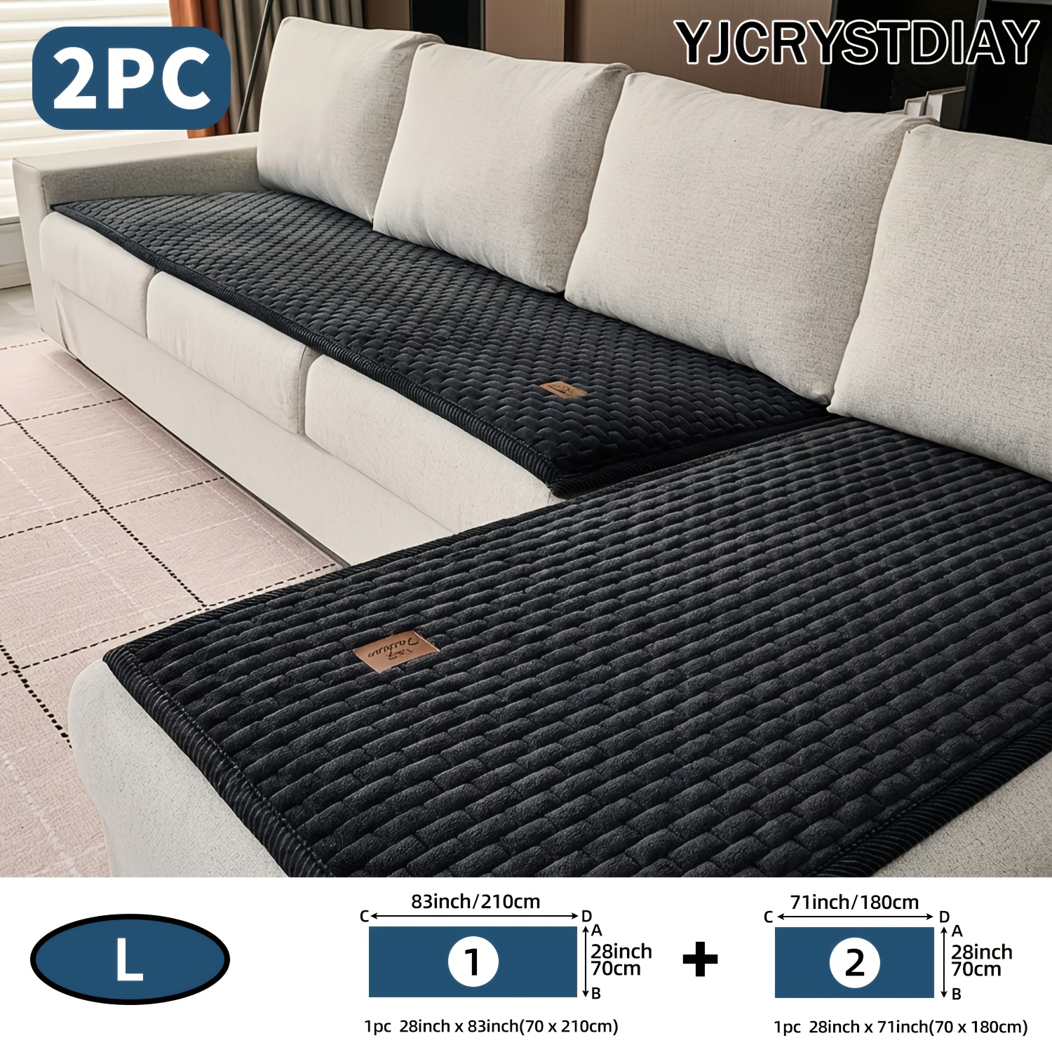 TEMU 2pcs Yjcrystdia Short Plush Sofa Cushion Covers Suitable For 1/2/3/4-seater & Sectional Sofas, L-shaped Pet-friendly Quilted Cushion Covers With