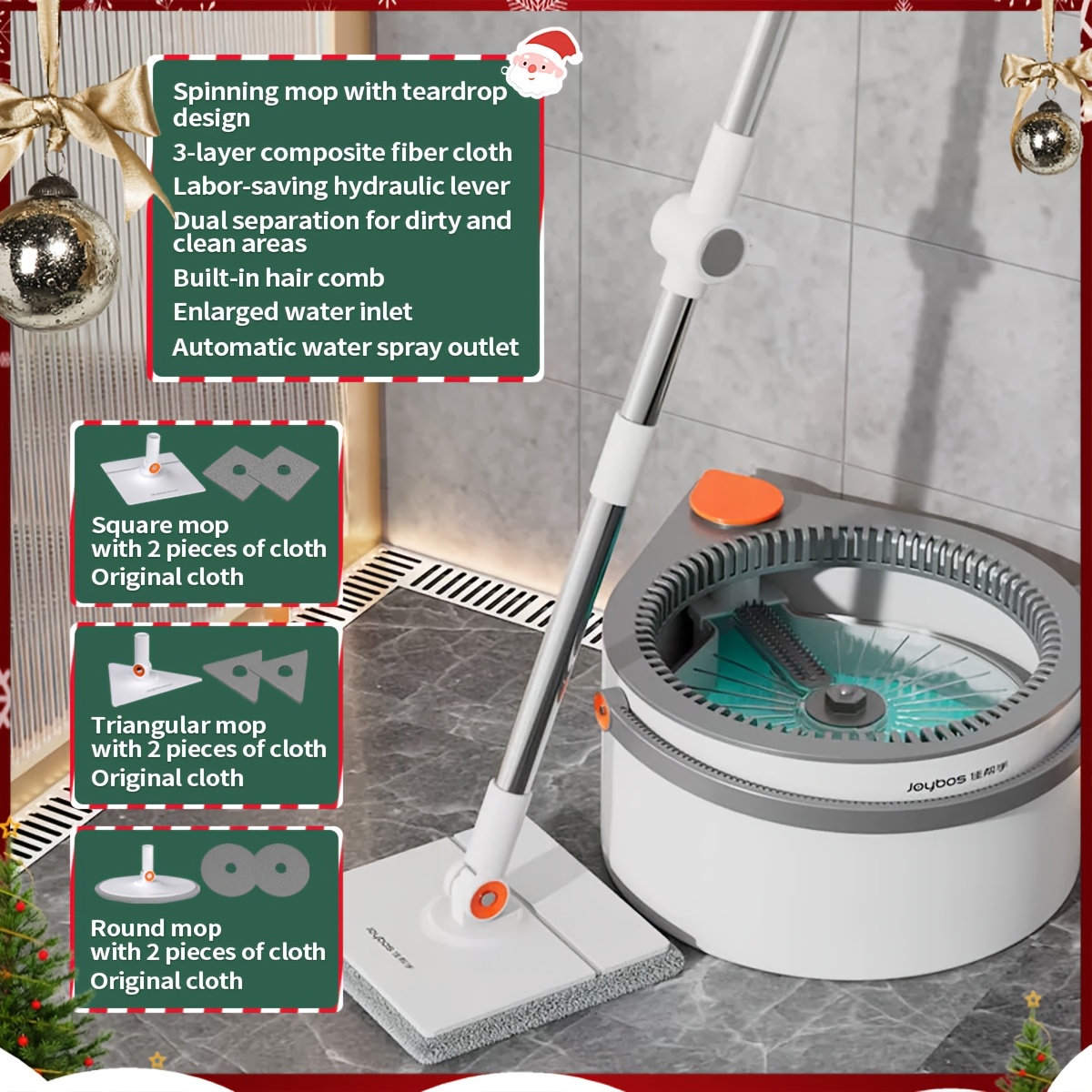 TEMU Spin Mop And , Includes 3 Types Mop Heads, Dual Compartment Mop Bucket And 6pc Washable Microfiber Mop Pads Home, Kitchen, Bathroom Floor, Cleaning Supplies And Tool