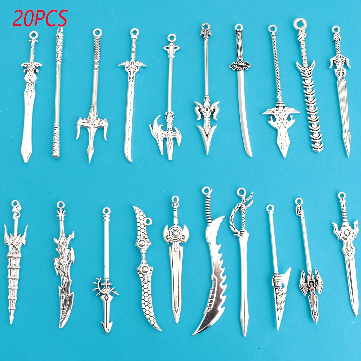 Image of 20 Random Mixed Classic Silvery Sun Golden , Knives, Knight Swords, Guns, Bows And Other Weapon-shaped Pendants, Used For Men's Cool Weapon-shaped Jewelry Decoration, Jewelry Making Crafts