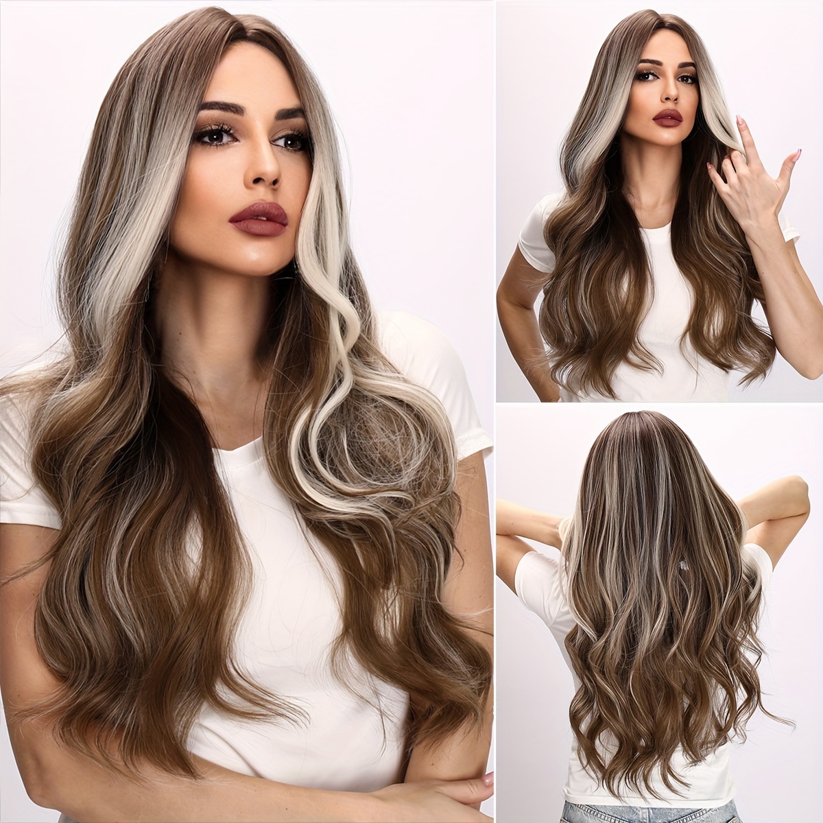 

30 Inch Brown Spot Dyed Synthetic Wig - High-quality Synthetic Hair With Vibrant Colors And Natural Appearance, Suitable For Daily Fashion And Role-playing