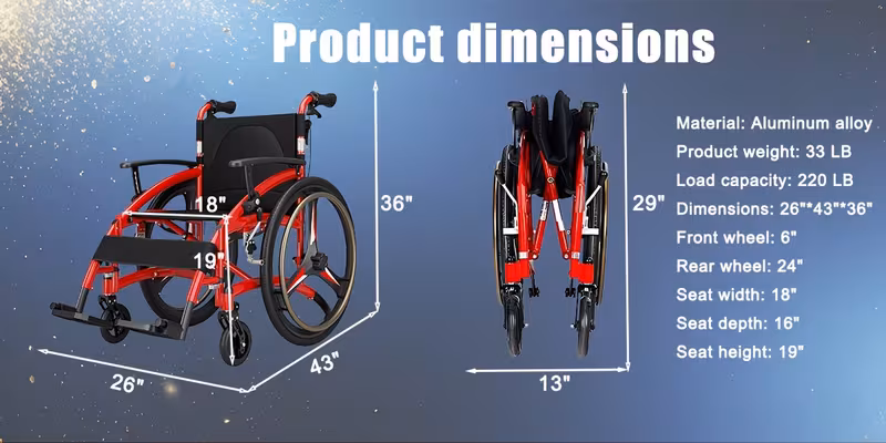 lightweight adult wheelchair self propelled 33lbs foldable aluminum manual wheelchair with adjustable footrests portable travel wheelchair 220lbs capacity Product details 6