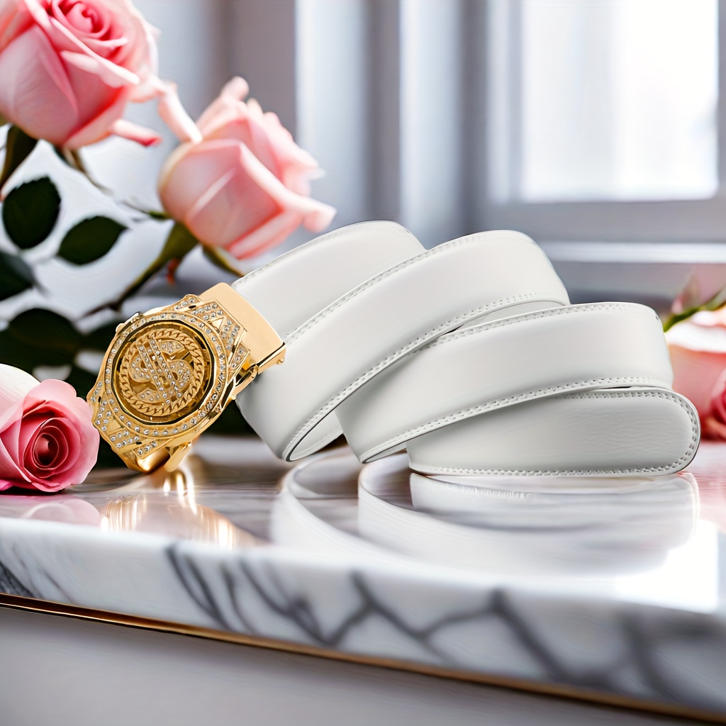 a stylish white belt with automatic   for men suitable for business and casual wear perfect as a gift for husband or father details 5