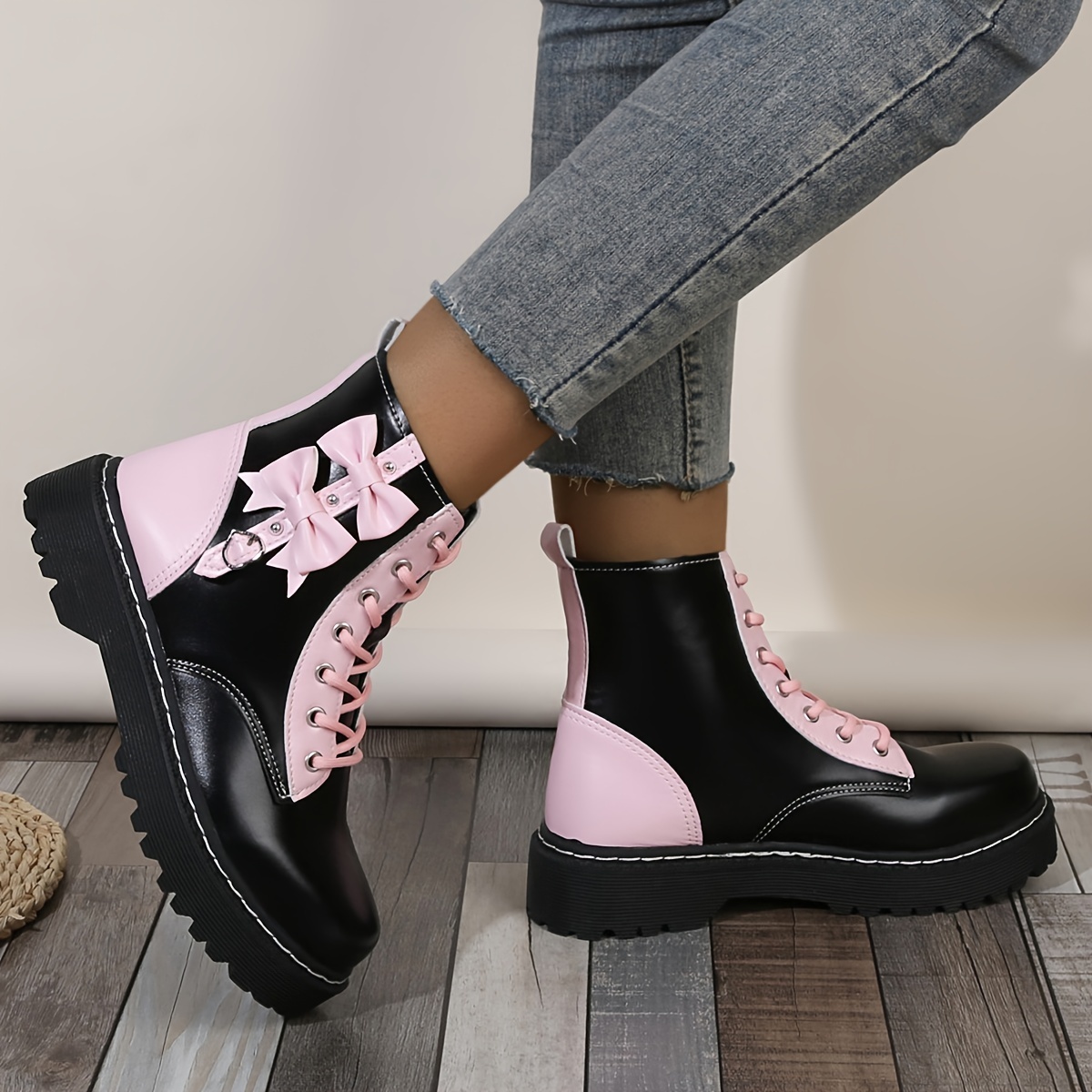 

Women's Fashionable Comfort Lace-up Heart Bow-knot Casual Slip-on Chunky-heel Ankle Boots, Stylish Streetwear