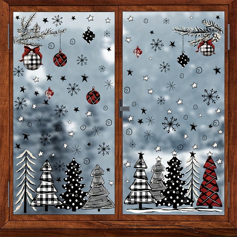 

4 Sheets/set Bohemian Style Christmas Static Sticker, Christmas Tree, Christmas Ball Pattern Sticker, Suitable For Windows, Glass, Refrigerator, , , Home Decoration