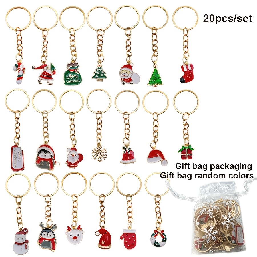 20pcs Christmas Keychain Set - Alloy Cartoon Holiday Keychains, Featuring Santa Claus, Christmas Tree, Reindeer, Snowman, And Festive Animals - Car Key Pendant Additions, Christmas Small Gift