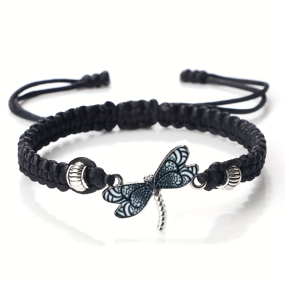 Image of Fashion Black Dragonfly Pendant Bracelets For Women Men Handmade Braided Adjustable Red String Charm Bracelets Friendship Jewelry Gift
