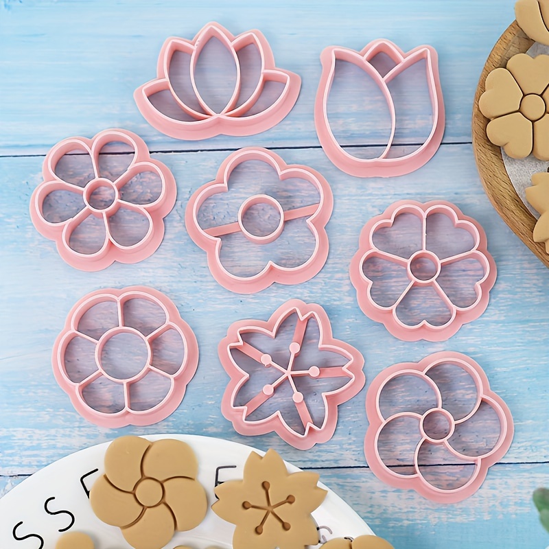 

8pcs, Flowers Shaped Cookie Cutters, Cookie Embosser, Pastry Cutter Set, Biscuit Molds, Baking Tools, Kitchen Accessories