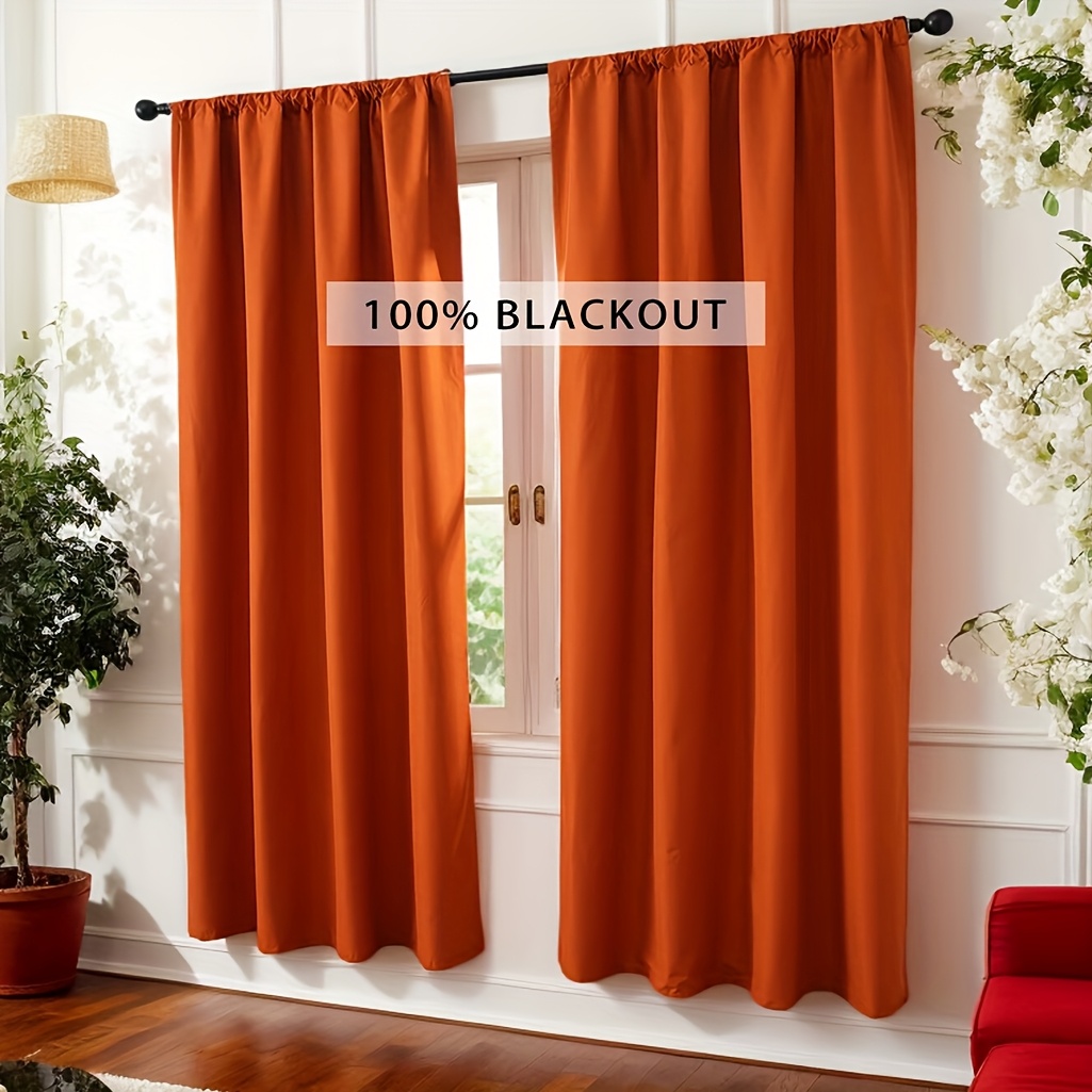 TEMU 2pcs Rideaux de séparation orange filetés avec film 100% occultant