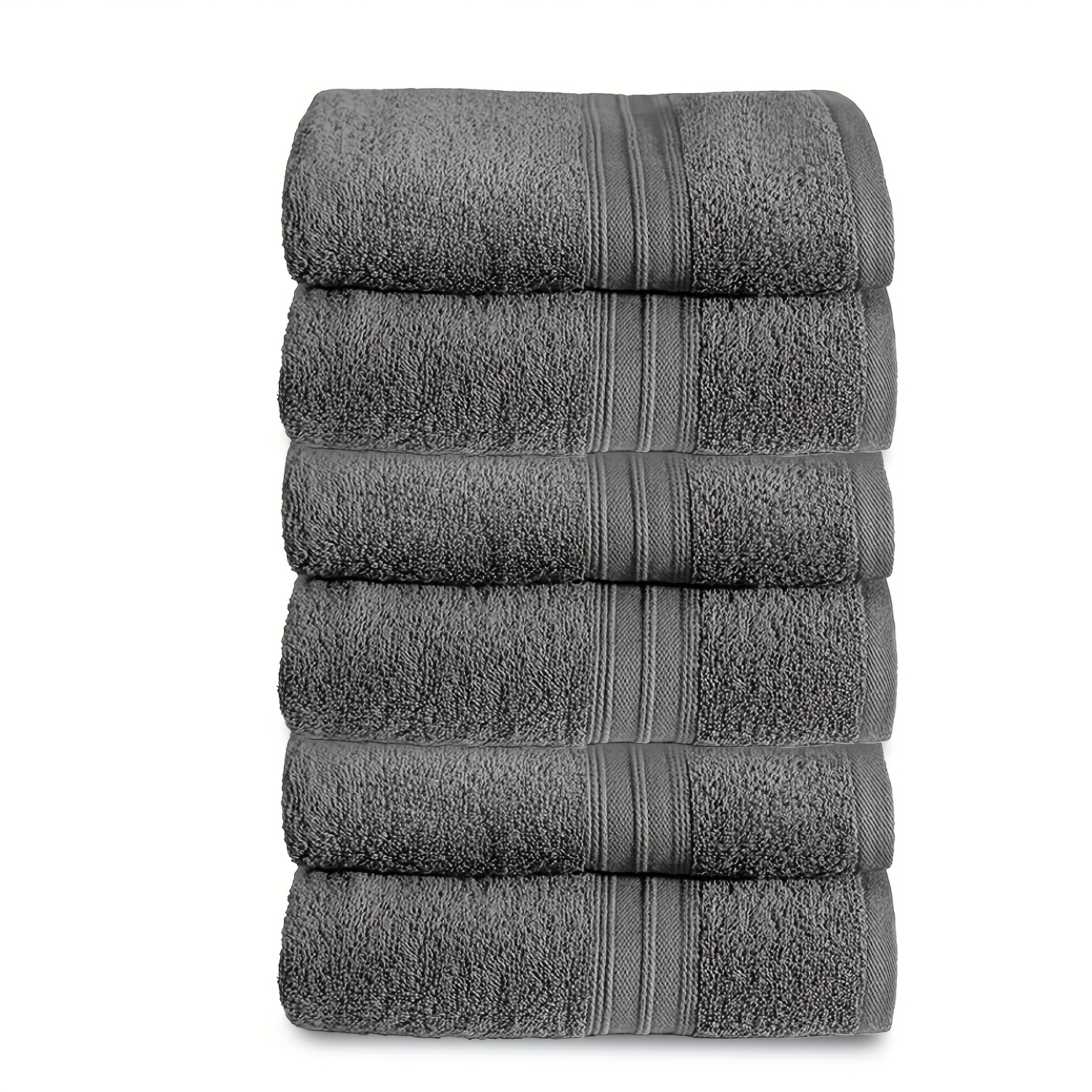 6-pack 100% Cotton Bath Towels Heavyweight 550gsm - Fast-drying, High Absorbency, Soft & Lightweight Suitable For Home & Hotel Use, Modern Stripe Trim Edges, Bulk Bath Sheet Bundle