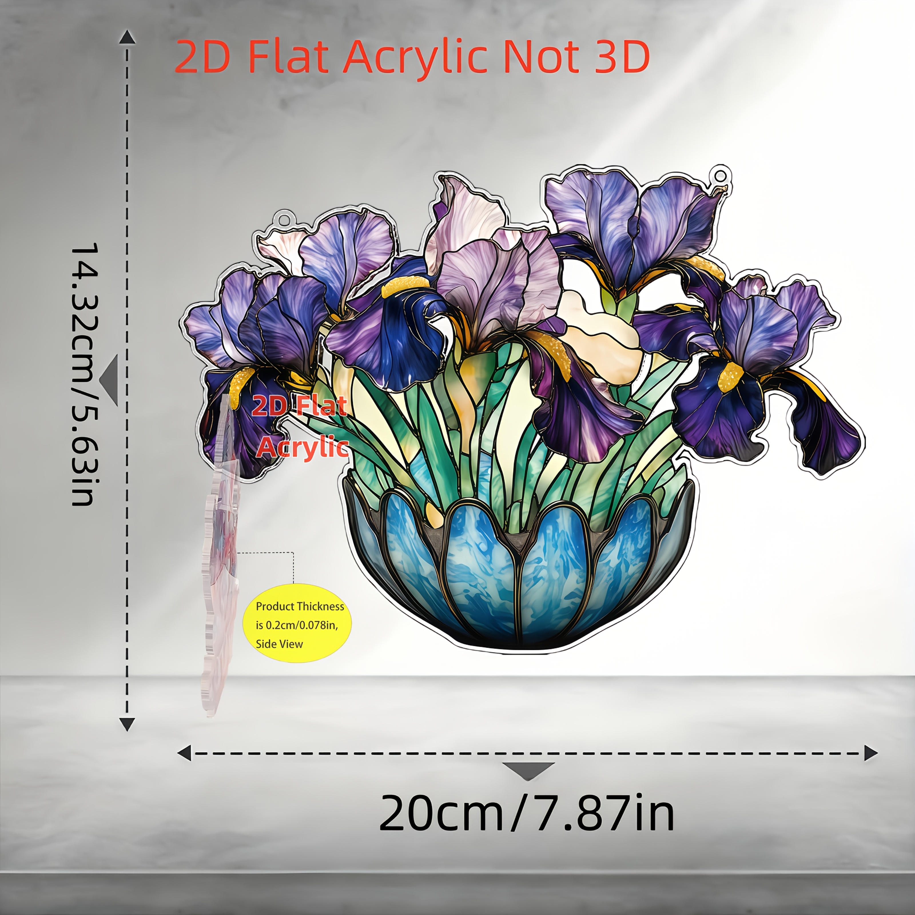 TEMU Art mural suspendu plat 2D, Iris original capturant - Décoration suspendue plate 2D en acrylique, Iris violet vif et feuilles , Convient pour ,