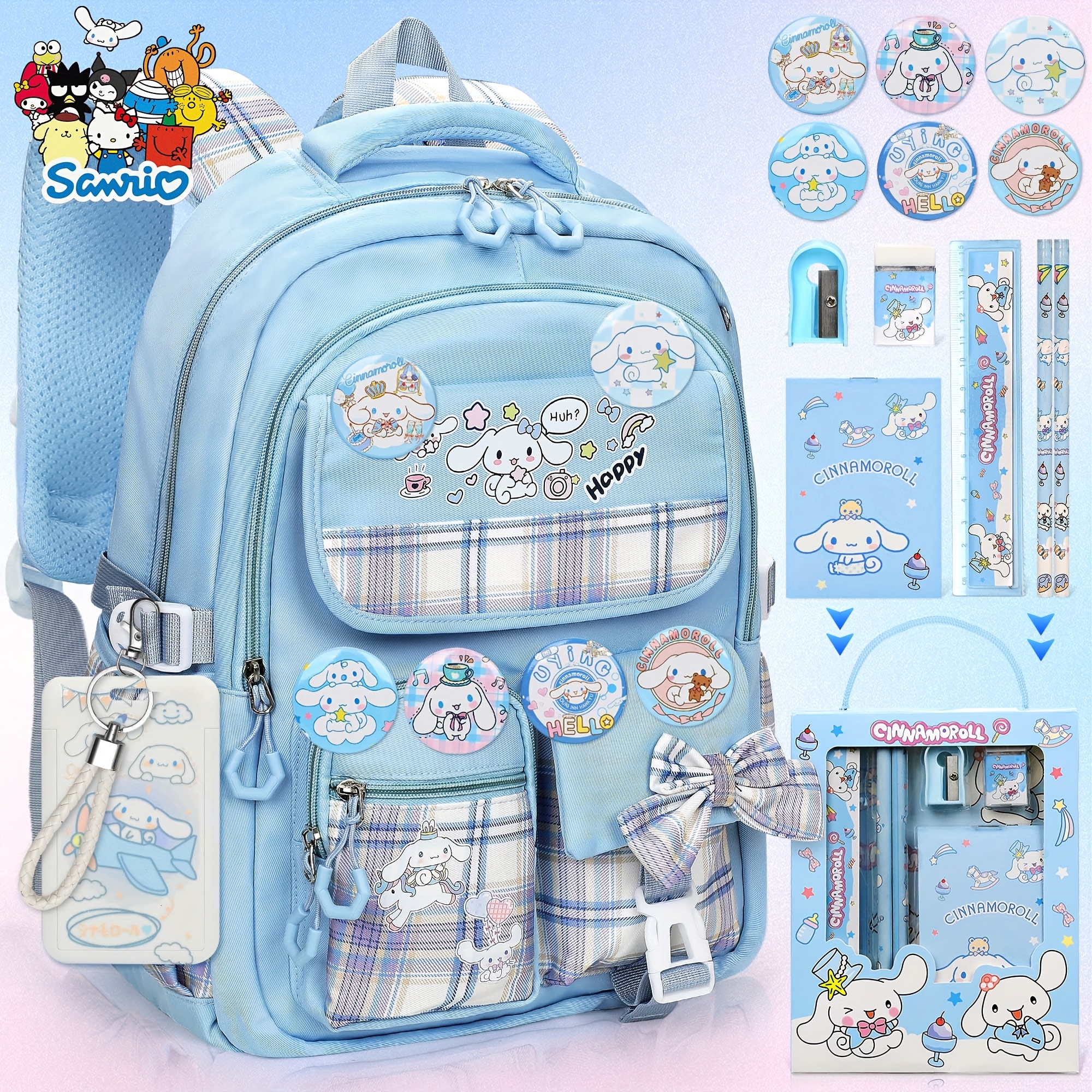 TEMU For Cinnamoroll Backpack School Supplies Cute School Supplies Cheap School Suppliesblue Backpack With Stationery Set Card Holder And 6 Pin