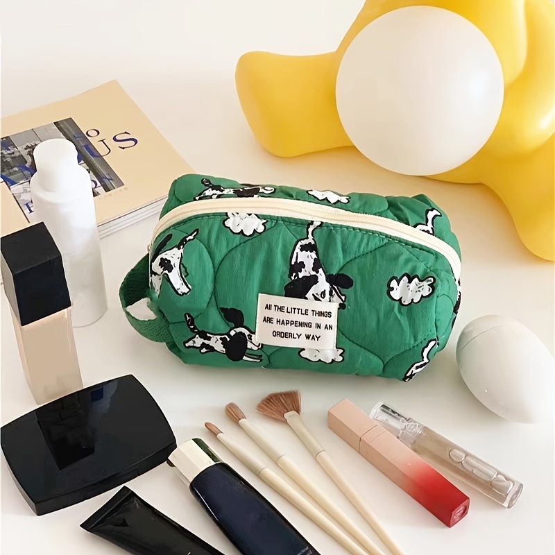 

1pc Cartoon Dog Pattern Makeup Bag Soft Travel Cosmetic Bag Green Portable Zipper Organizer