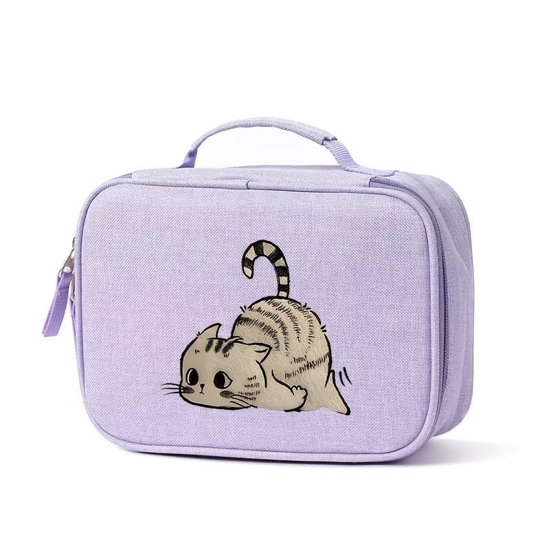 TEMU 1pc Cat Pen Case Suitable For, Office & Art Supplies - 3-layer Multi-compartment With Secure Zipper Closure, Portable Storage Box For Fountain