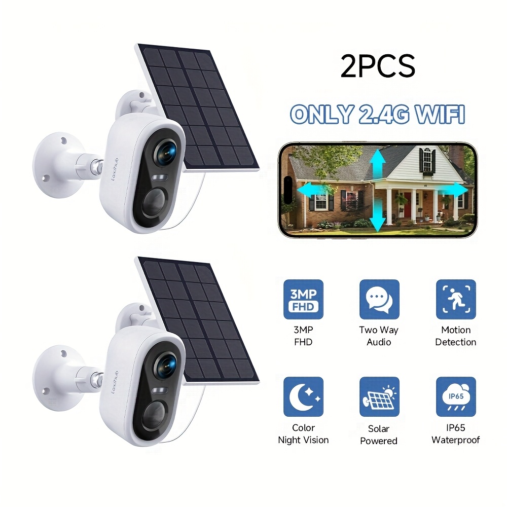 TEMU Laxihub Solar Outdoor Security Camera: 3mp Fhd, Starlight Night Vision, Ip65, Alert Infrared Sensor Rechargeable Battery & 2-way Talk (100%