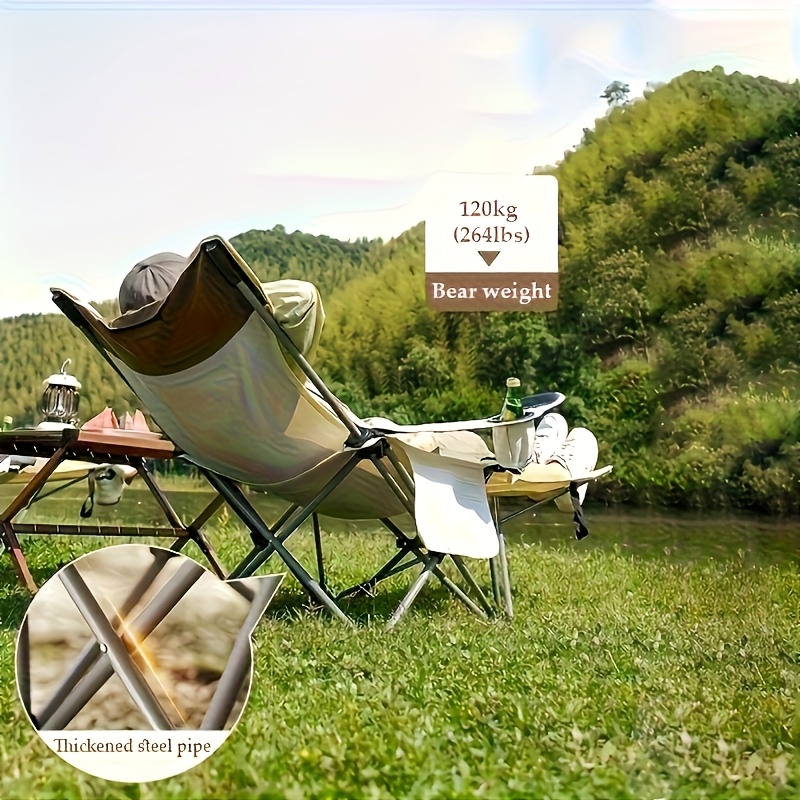 2 adult enlarged and widened light luxury outdoor folding lounge chairs portable camping backrest fishing chair home adjustable folding beach chair thickened steel pipe free headrest angle adjustment no storage Product details 5