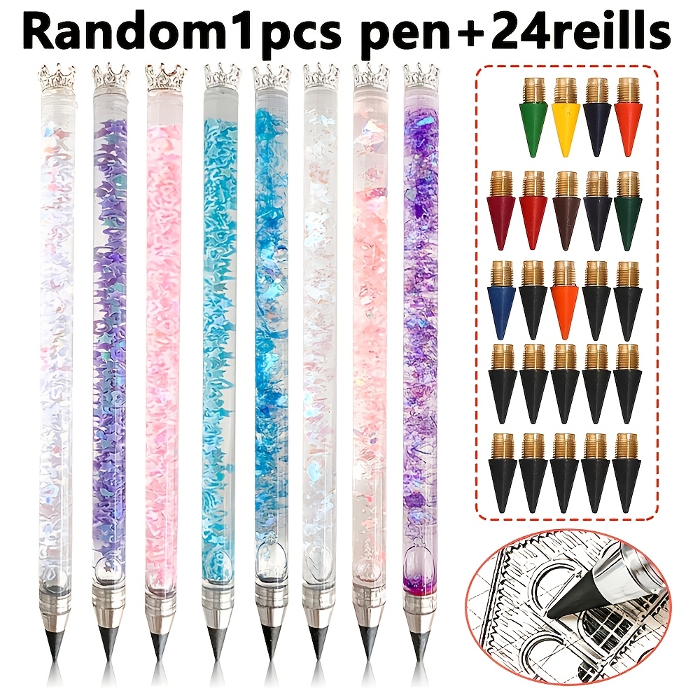 Image of 25pcs Eternal Pencil Set, Random Colors, Colorful Replaceable Refills, Office, School Stationery, Sketching, Painting Supplies