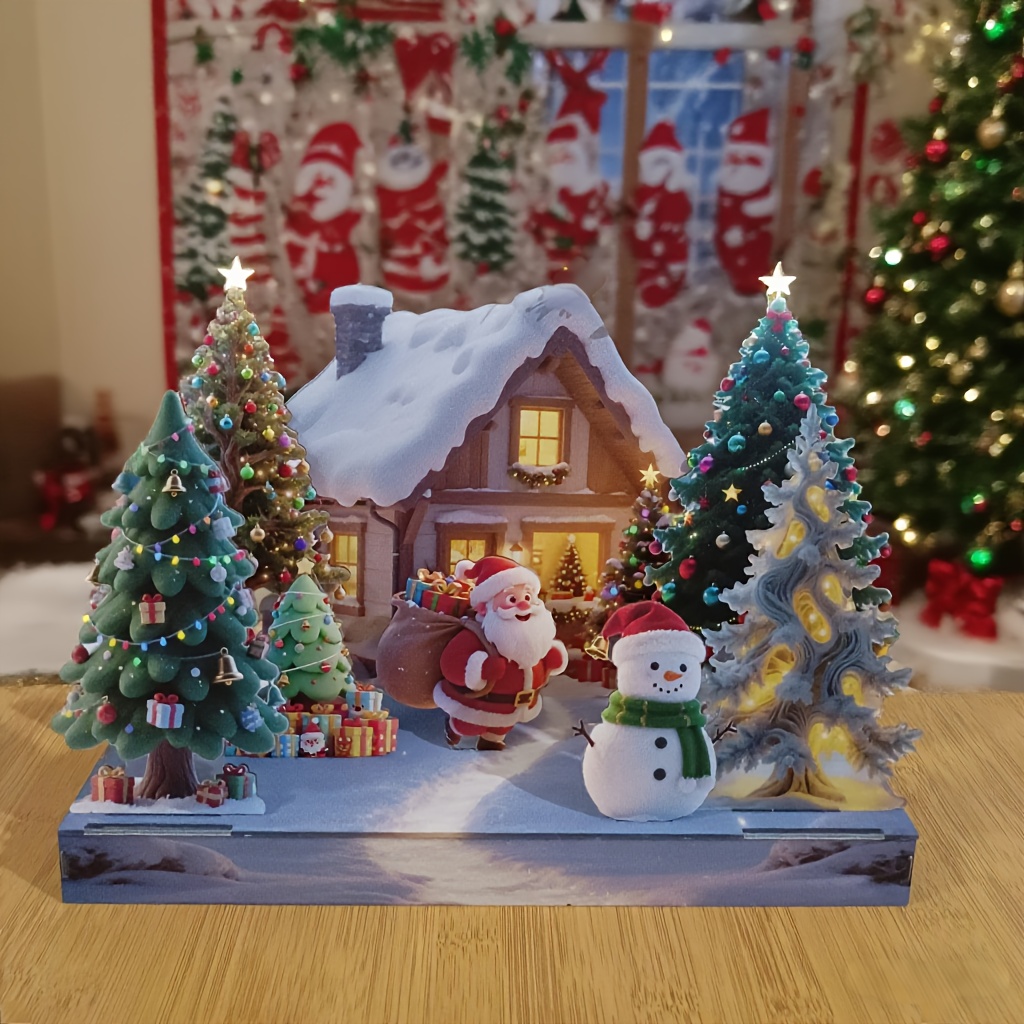 DIY Kerstcottage 3D Puzzel Montageornament, Woonkamer Kerstmagische Scène, Sprookjesachtige Miniatuurwereld, Vol Kerstsfeer! Helende Kleine Ornamenten, Perfect Cadeau voor Kerstmis, Kerstdecoratie, Verzamelbare Bouwen & Accessoires