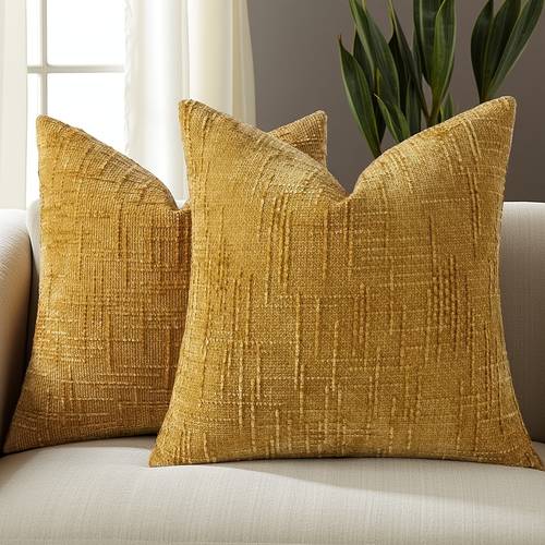 2pcs chenille throw pillow covers set of 2 thick textured slubby couch pillow covers farmhouse accent modern neutral decorative pillow cases for bed sofa living room machine washable