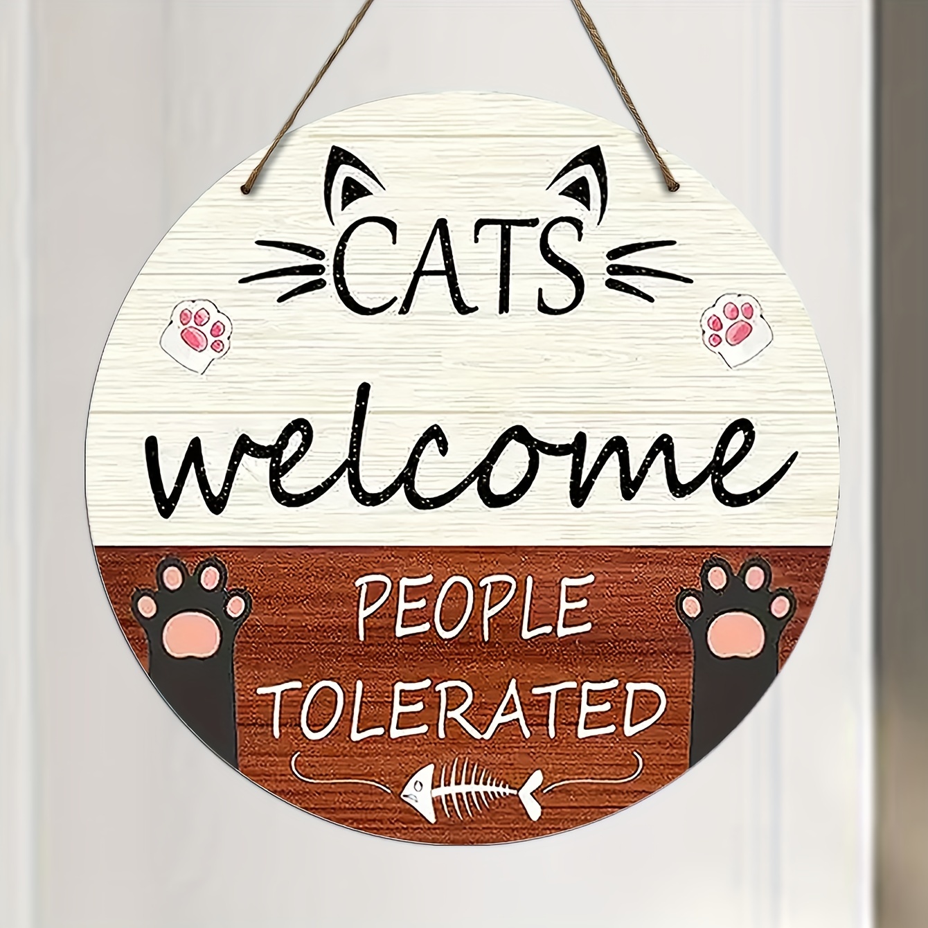 

1pc, Rustic Wooden Cat Welcome Sign (9.84" Diameter), Classic Home Decor, Pet Lovers Door & Wall Plaque With Rope For Indoor And Outdoor Use