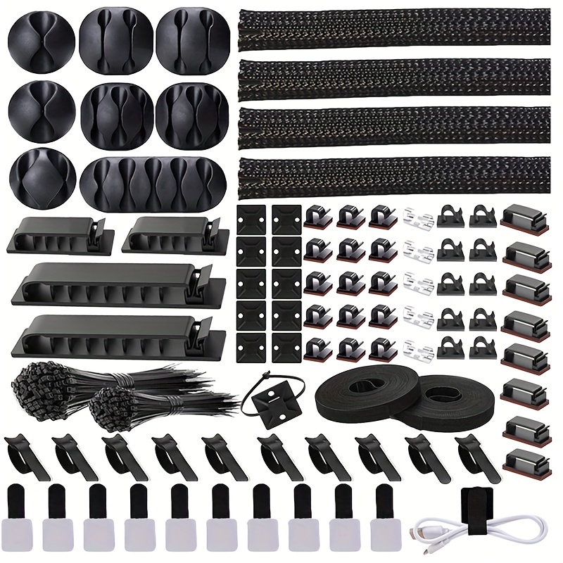 306pcs cable management organizer kit 4 cable sleeves 46 cable clips 14 cord holders 2 cable ties 40   wall ties 200   for tv office home electronic