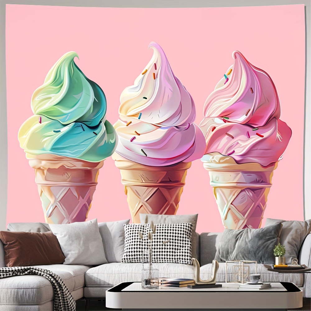 

Delicious Ice Cream Themed Tapestry - Polyester, Easy Hang For Living Room, Bedroom, Office Decor - Includes Free Installation Kit