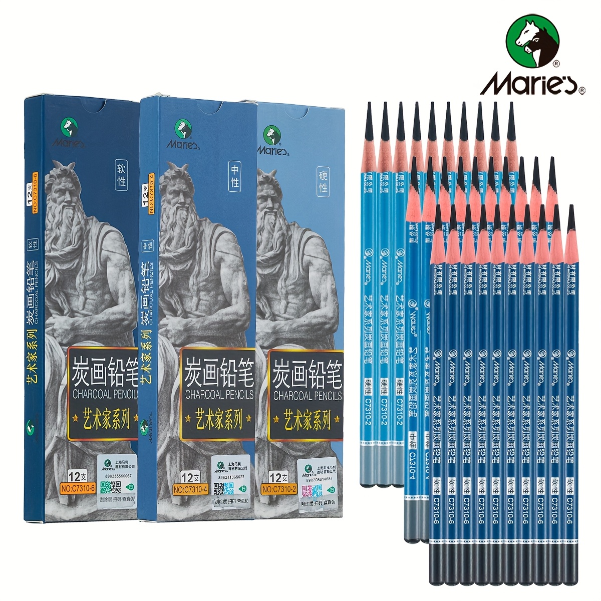 36pcs Professional Charcoal Pencils Soft, Medium And Hard for Drawing  Charcoal Pencils for Sketching Shading Drawing Blending Portrait