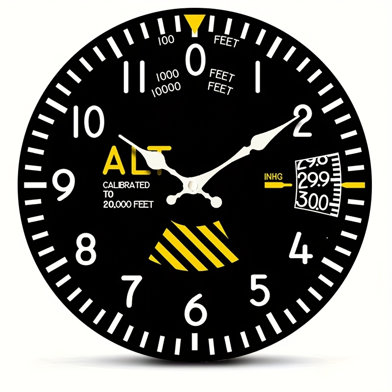 TEMU 1pc Round Clock, Black Altimeter Instrument Style Clock, Pilot Airplane Measurement Decorative Wall Clock, Silent Quartz Round Wooden Clock,