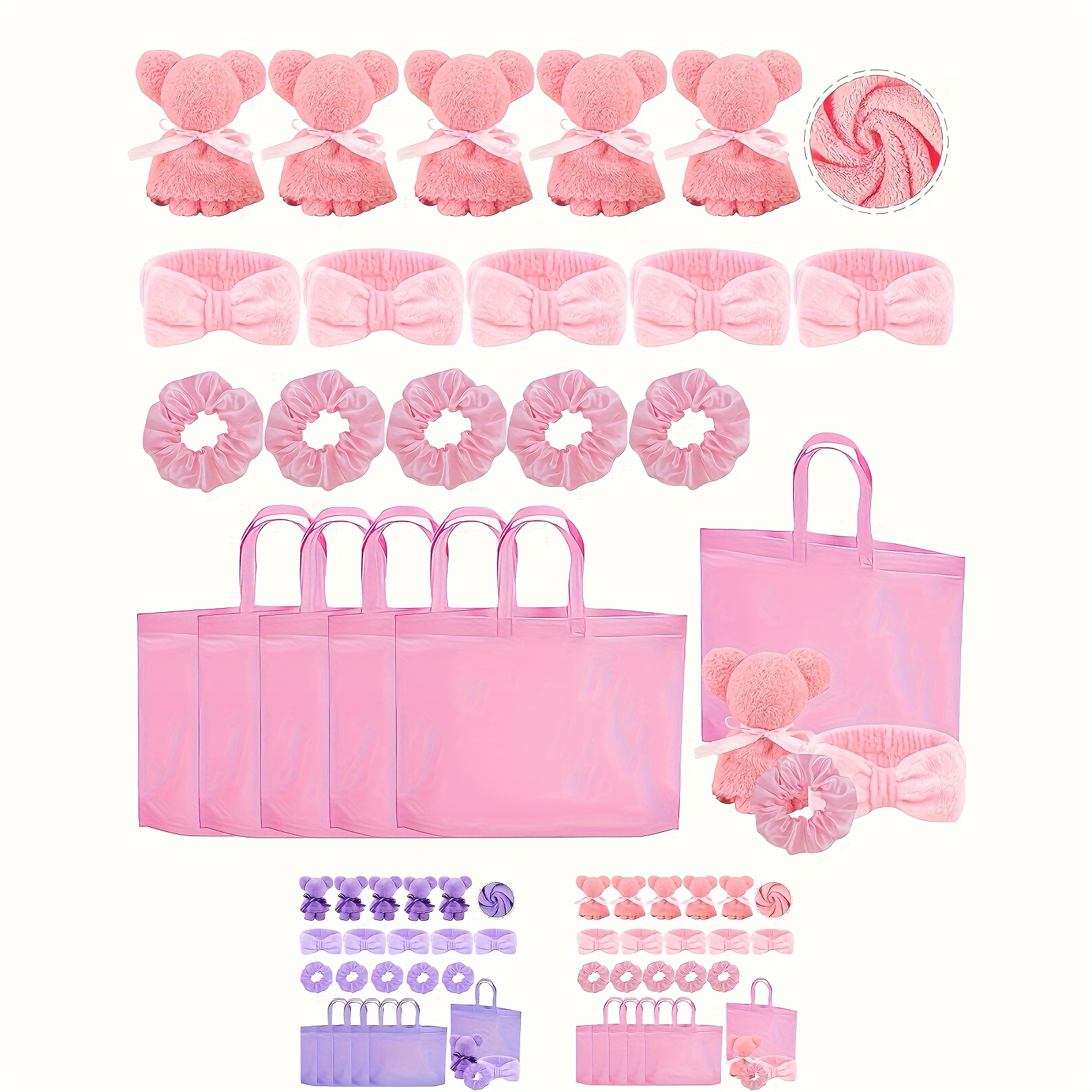 20pcs Spa Party Favor Kit: Includes 5 Cute Bear Bath Towels, Soft Coral Headbands & Satin Hair Scrunchies - Perfect for Bachelorette, Bridal Showers, Graduation, Valentine's Day & Birthday Gifts - No Electricity Needed for Halloween,Christmas Event & Party Supplies