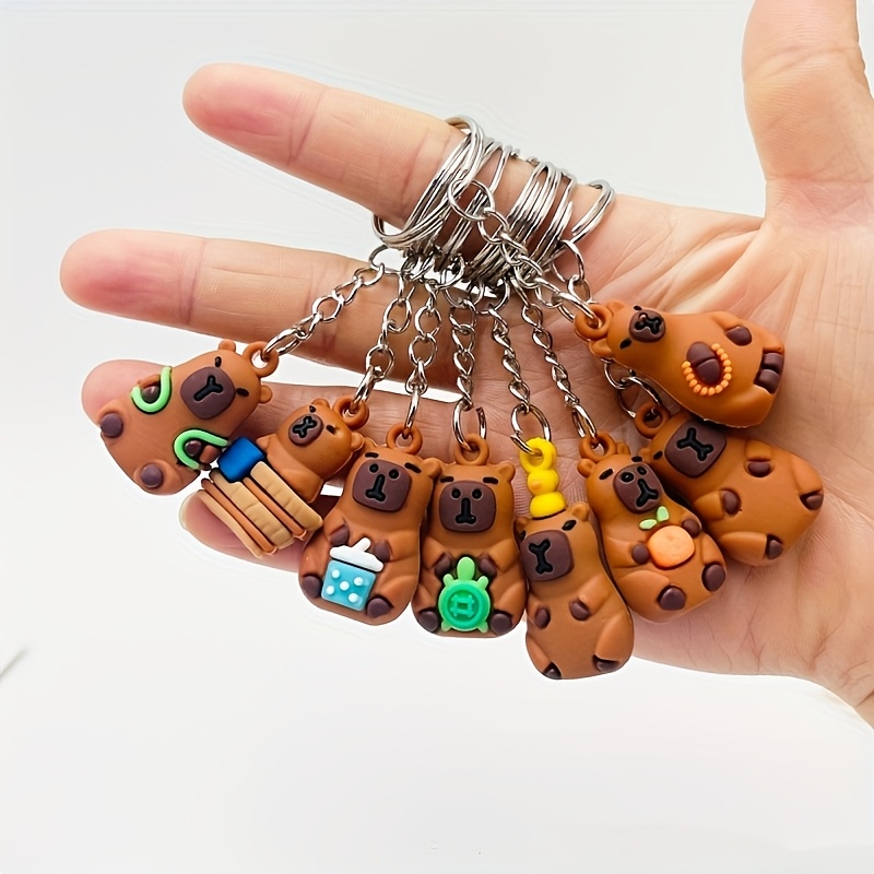 

8pcs Kawaii Capybara Keychain Set, Pvc Cartoon Soft Rubber Cute Figurine Accessories, Ladies Key Ring Charms For Bags, Festive Party Favors And Gifts