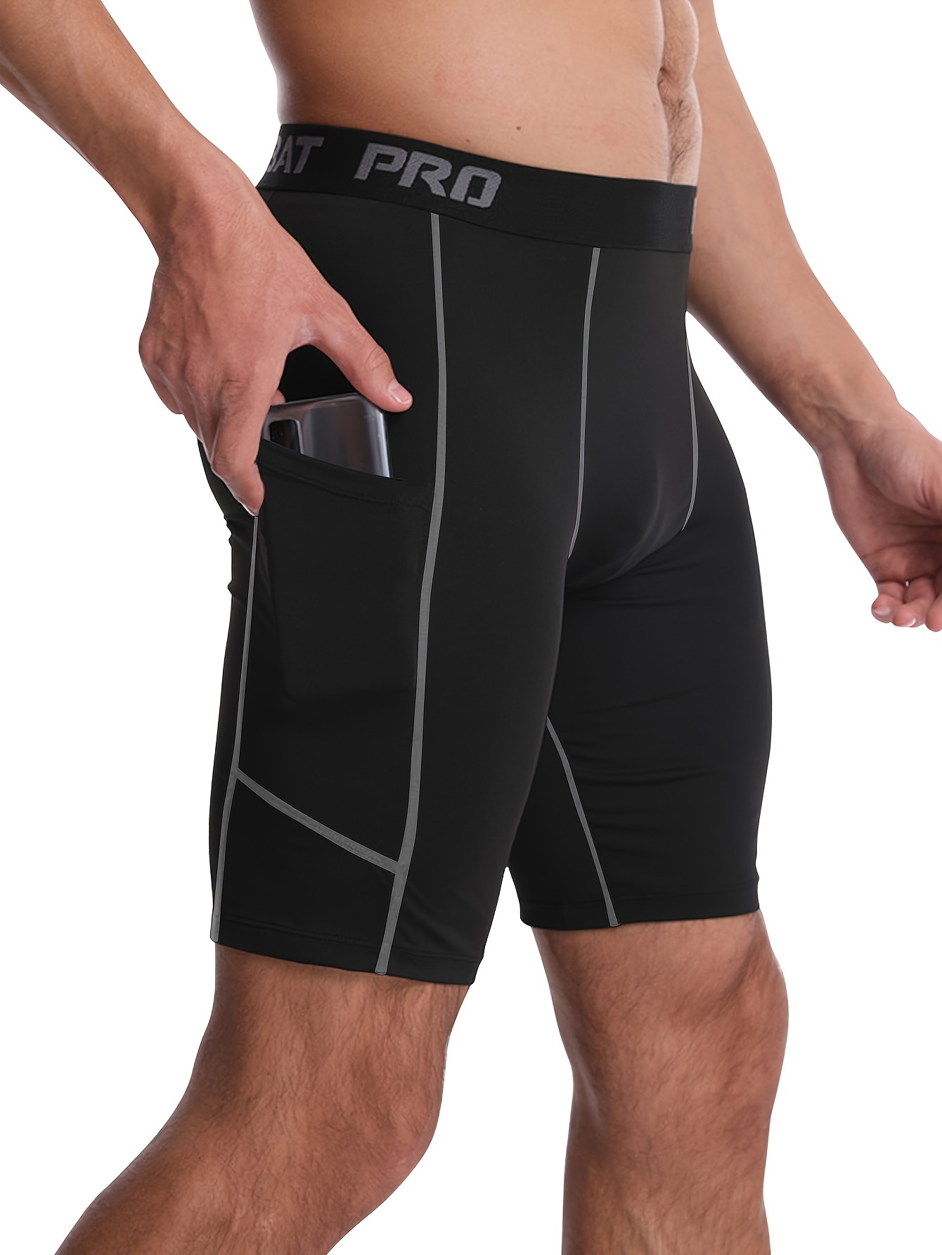 1pc Men's Fitness Boxer Briefs with Pockets, Quick-drying Long Leg Performance Compression Sports Shorts