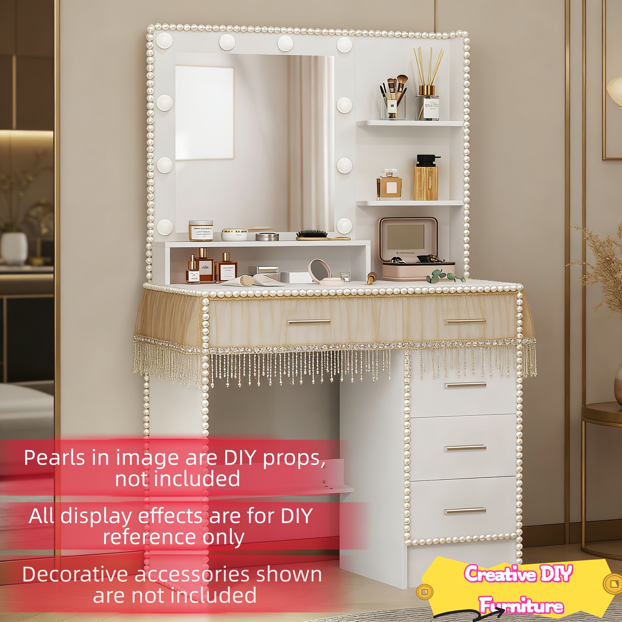 Premium Solid Wood Modern Ladies' Vanity Table with LED Mirror