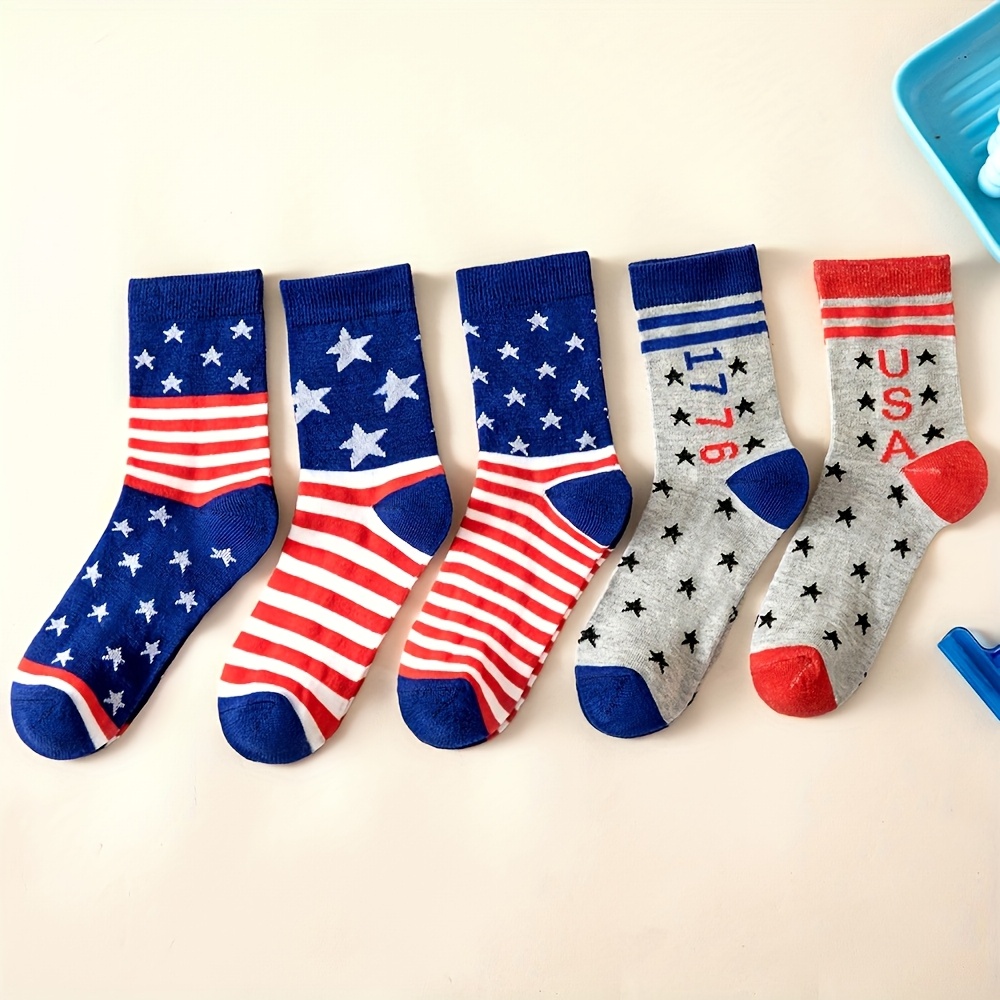 TEMU 5-pair Striped Star Short Socks - Comfortable & Stylish Suitable For, Spring/summer Casual Wear, Uniforms, | Breathable With Striped Patterns &