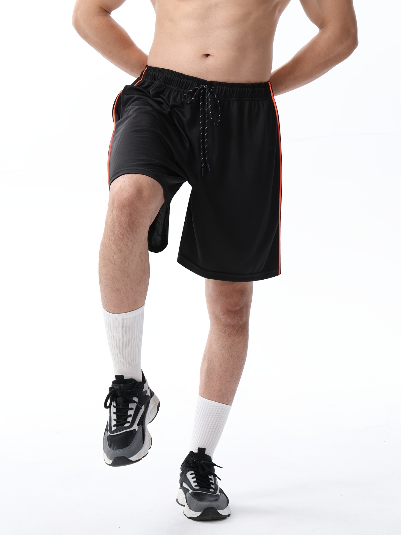 Large Size Men's Spliced Color-Blocking Quick-Drying Shorts, 2 Pockets with Elastic Waist Rope Design, Men's Fitness Sports Outdoor Casual Wear, PLUS SIZE