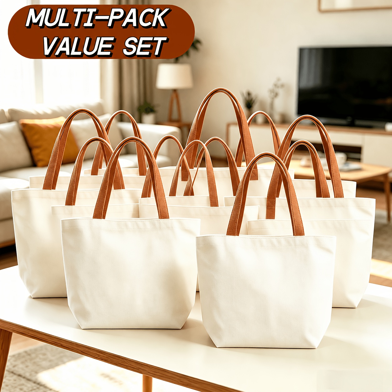 TEMU 10-pack Canvas Tote Bags For Women, Blank Reusable Tote Bags With Handles, Large Capacity Shopping Bags For Crafts, Travel, Party And Gifts