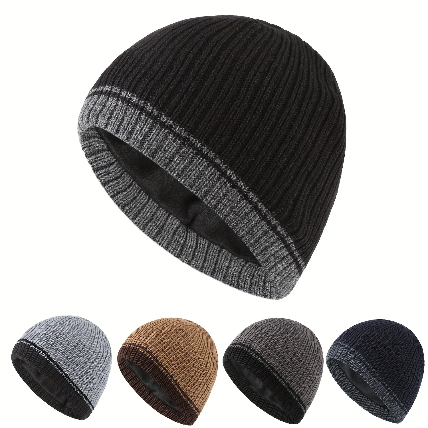 

Men's Fleece-lined Knit Beanie - 100% Acrylic Hat, , Hand Washable, Solid Color, Ideal For Outdoor Sports & , Perfect Gift For Holidays