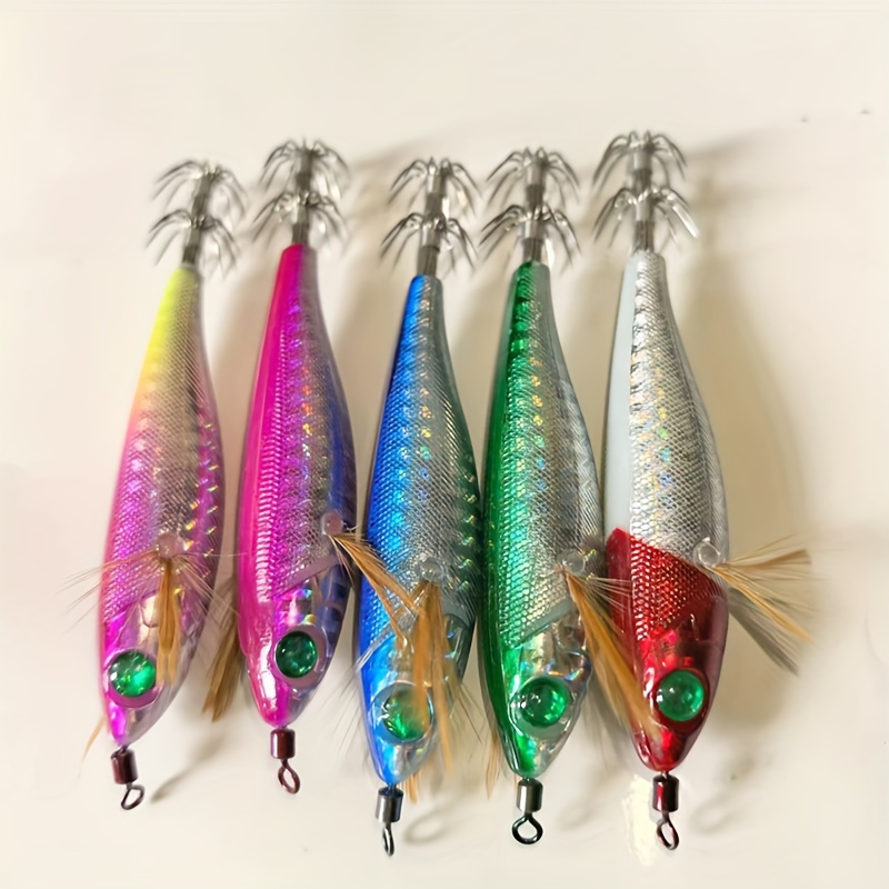 

10pcs Squid Jig Fishing Lures - Realistic Wood Shrimp Baits For Deep Sea & Boat Fishing, Ps/silicone Material