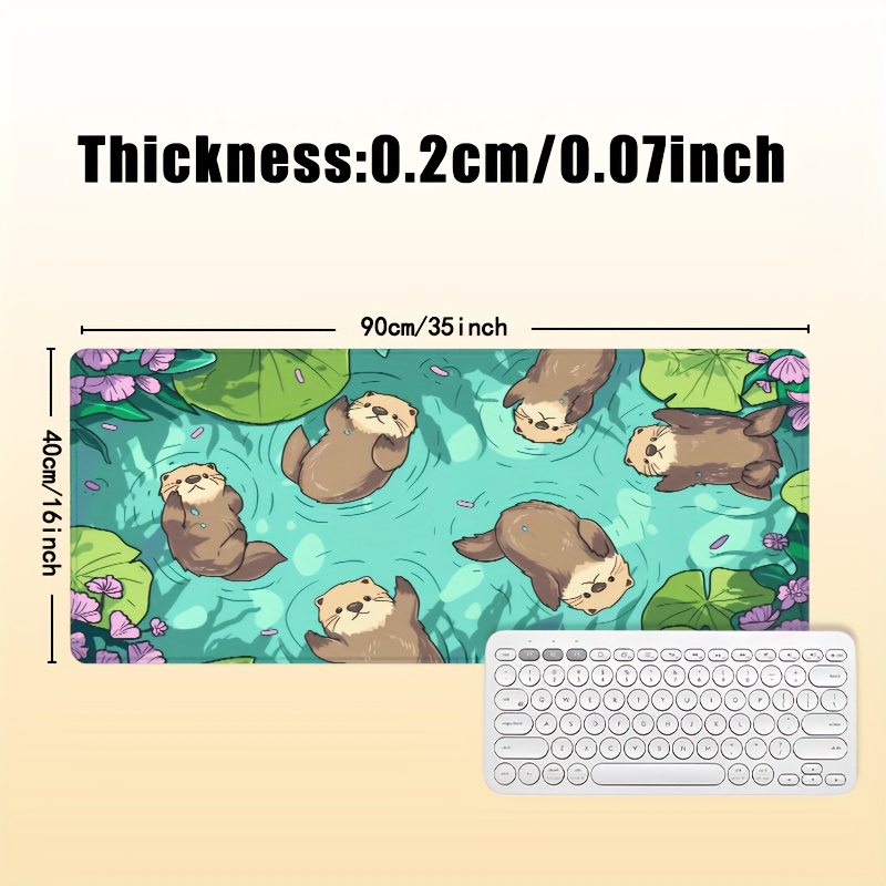 Image of Extra Large Cute Otter And Water Lily Gaming Mouse Pad - Rubber Base, Stitched Edges | Desk Mat For Home Office | Ideal Gift For Boyfriend, Girlfriend, Mouse Pads For Desk