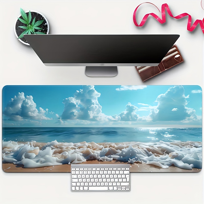 

Extra Large Beach Waves Mouse Pad With Stitched Edges, Slip-resistant Waterproof Rubber Base, Non-slip Office & Gaming Desk Mat, Natural Rubber Material – Ideal For Desktop Accessories, Gifts