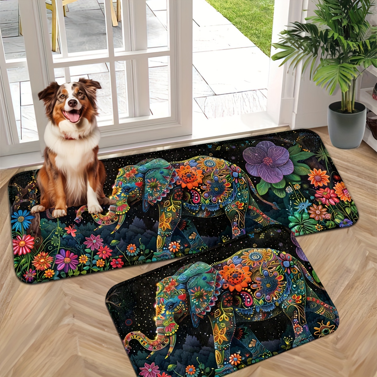 

Elephant-themed Non-slip Door Mat - Machine Washable, Dirt & Mud For Entryway, Home Decor