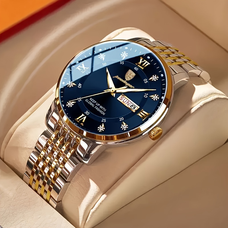 POEDAGAR Luxury Men's Watch - Luminous, Calendar Feature with Steel Band, Swiss Quartz Movement, Business Style