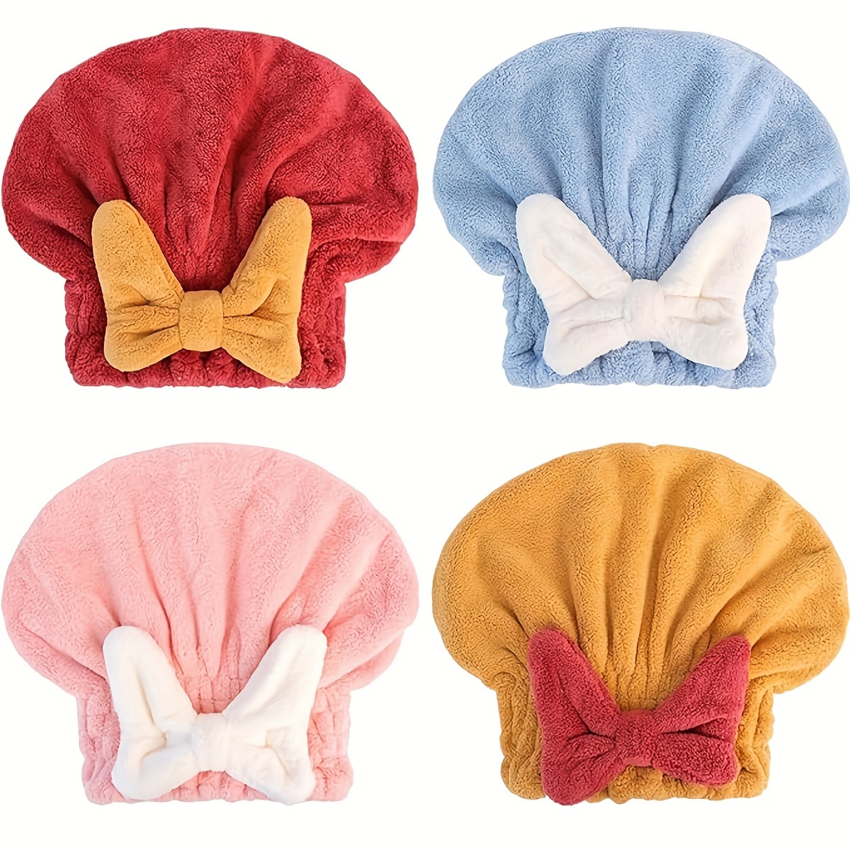 

4-pack Women's Hair Towel Wraps, Quick-dry Thickened Soft Bow Tie Turban, Microfiber Polyester, , For Curly Hair, Normal Texture, Woven Fabric, Beauty & Hair Tools