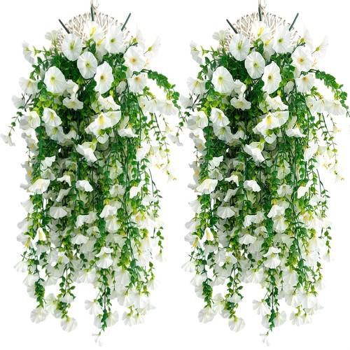 2pcs of artificial flower garlands with early maturing flowers and eucalyptus leaves real outdoor indoor hanging vines suitable for wedding home garden decoration event decoration uv durable plants purple yellow red and white powder