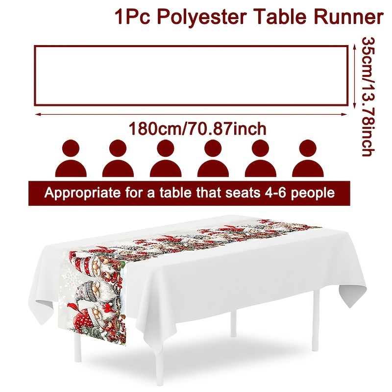 TEMU 1pc Christmas Gnome Table Runner, 180*35cm Polyester Red Winter Snowflake Table Decor, Farmhouse Holiday Dining Coffee Table Cover For Indoor