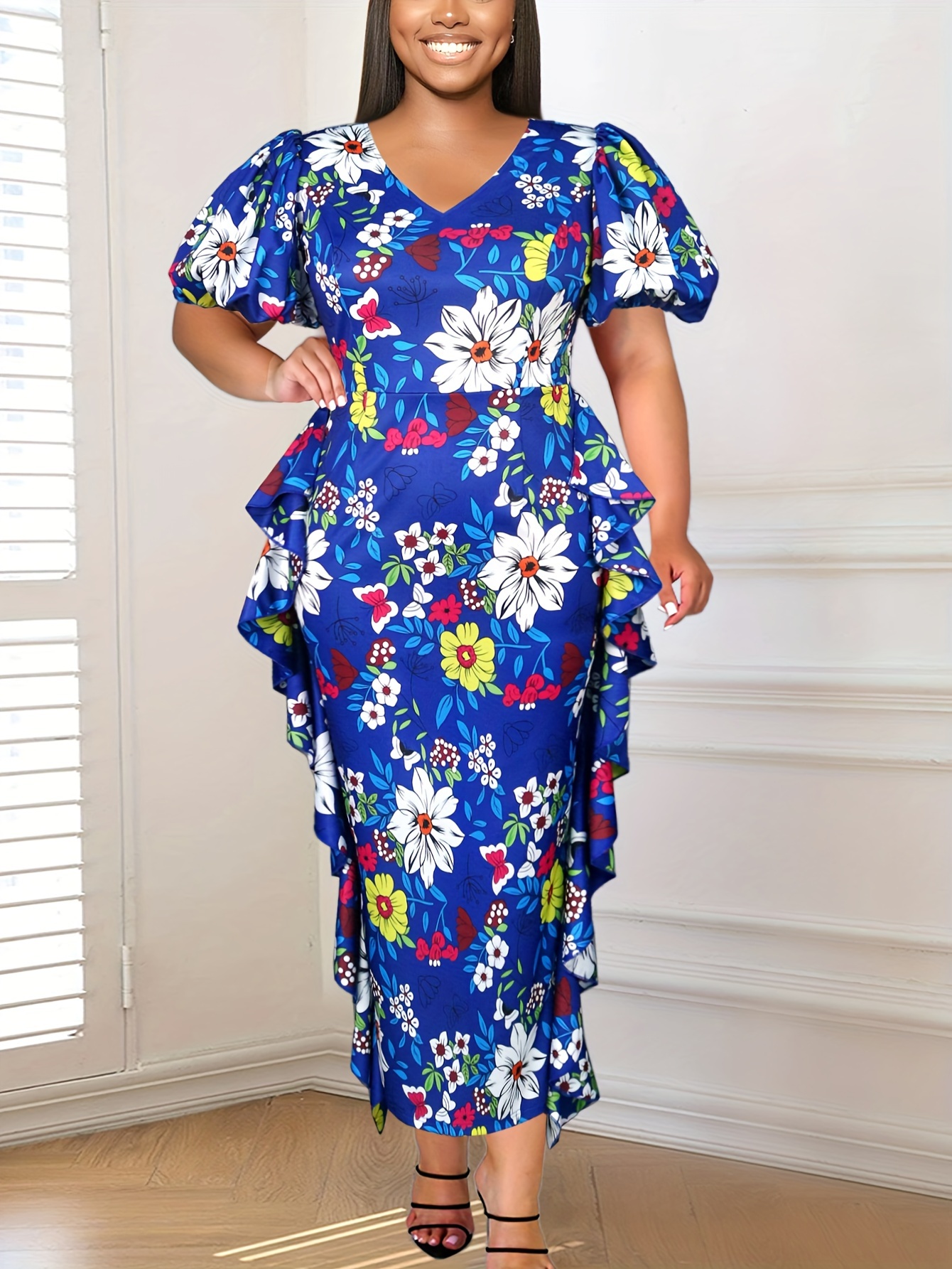 Lantern sleeve plus size dress hotsell