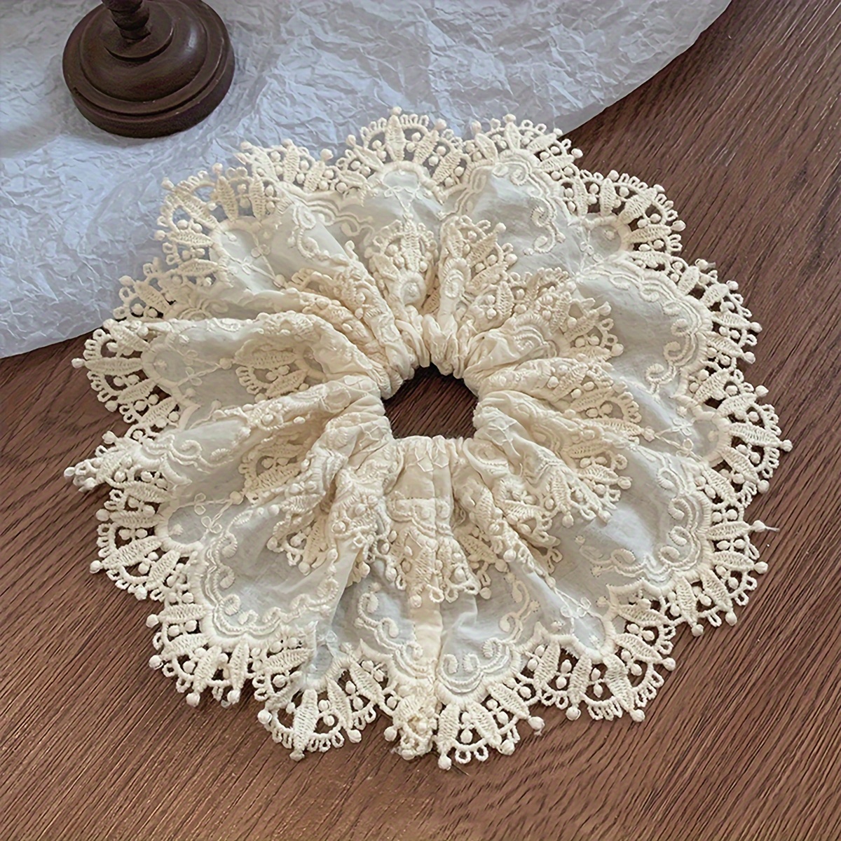 Shocked!!! Extra Large 23cm Sturdy Lace Fabric Hair Tie, Elegant Low Ponytail Hair Rope, Beige Hairband, Great Item For Daily . Effect . Video Shows Real Effect. High Cost-effectiveness