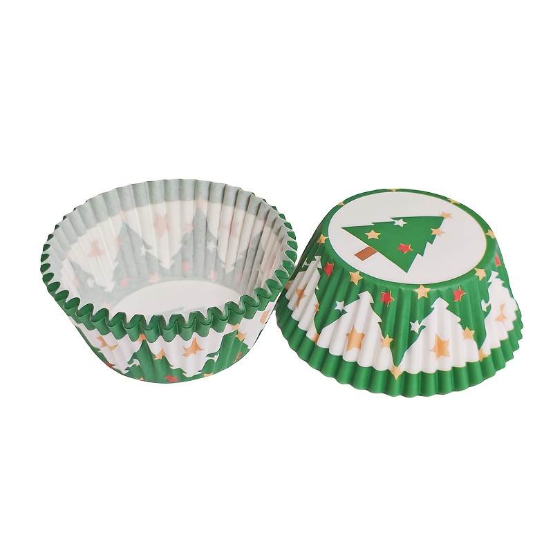 TEMU Huzifun Christmas Tree Baking Cups - Striped Paper Cupcake Liners With Red & Golden Stars, Holiday Baking Cups For Christmas, Thanksgiving,