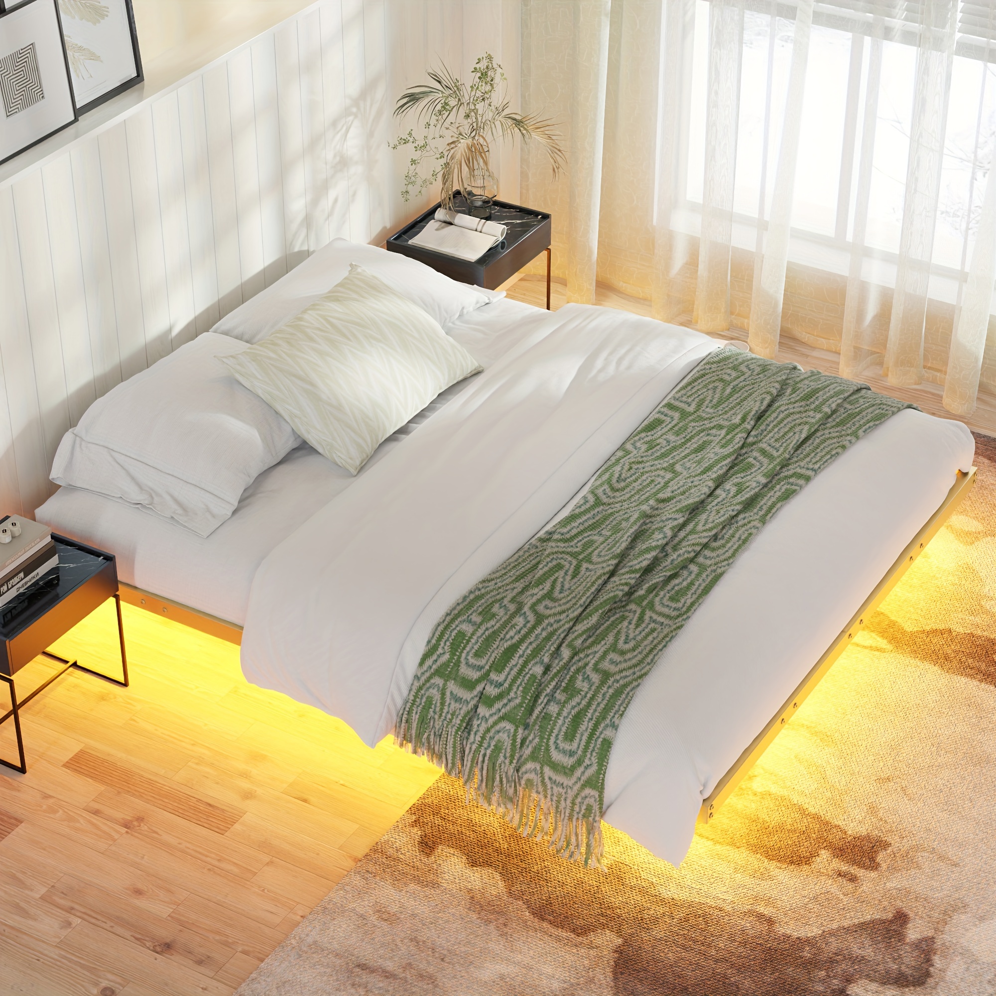 

Papajet Led Lights Floating Bed Frame, Metal Platform Bed, And No Box Spring Needed