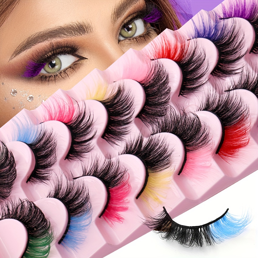 Image of 8 Pairs Colorful Mink Eyelashes - Hypoallergenic, & Vibrant Lashes For Cosplay & , Perfect Gift For Women -rainbow