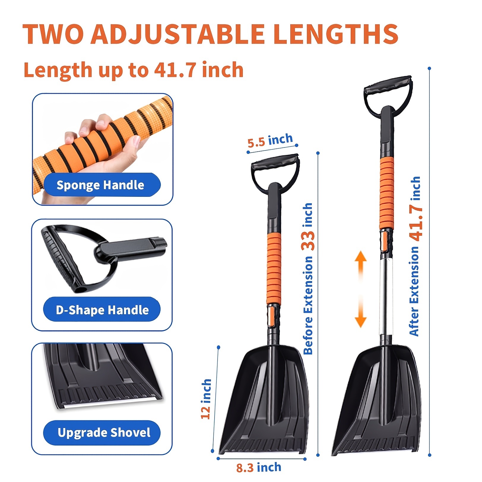 Kit Balai et Pelle à Neige 5-en-1 | Extensible à 270° avec Poignée en Mousse, Grattoir à Glace pour Pare-brise de Voiture, Essentiels d'Hiver, Urgence pour Voiture, Camion, SUV - MOTOMATE